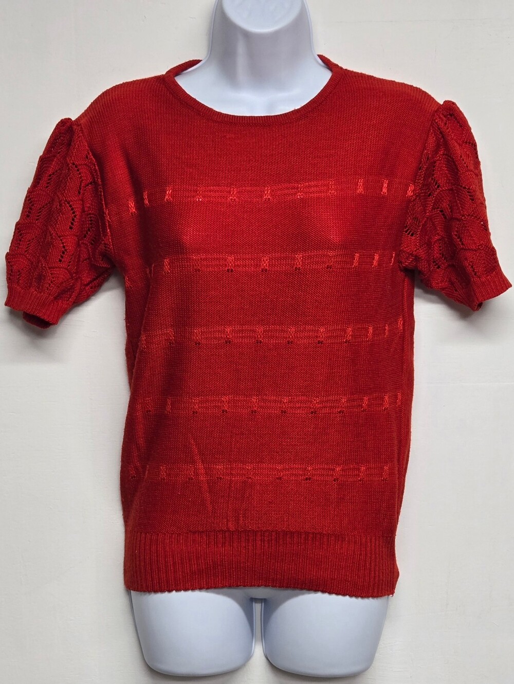Jaguar Diffusion Red Short Sleeve Knit Sweater Top Vintage S